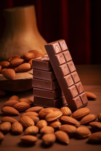 Close up on delicious chocolate bar with nuts