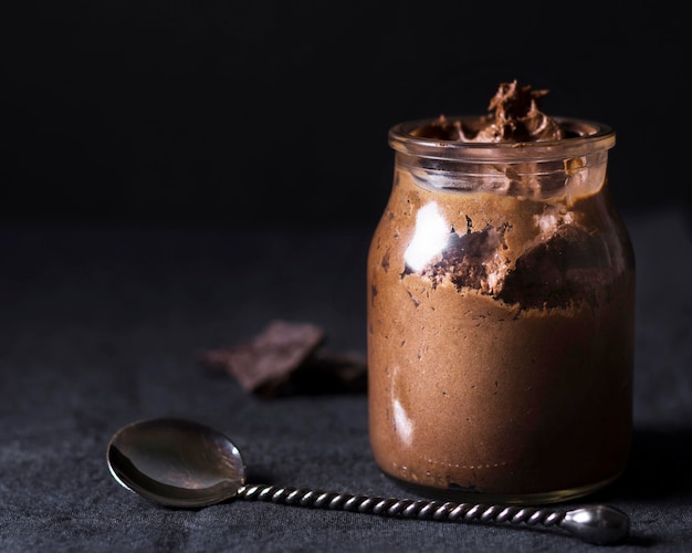 Close-up delicious chocolate mousse ready to be served