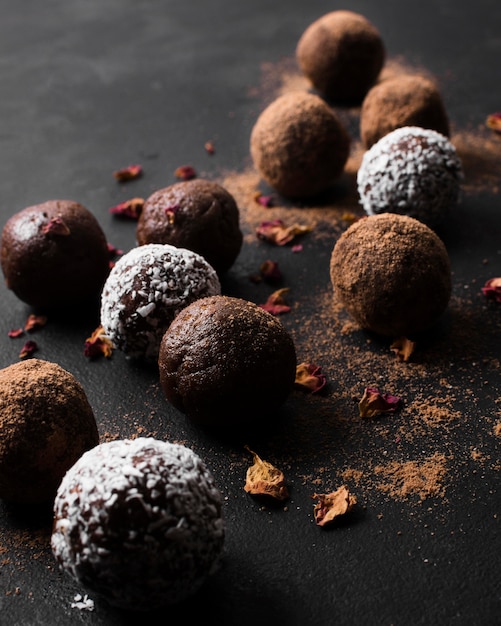 Free Photo close-up delicious chocolate truffles ready to be served