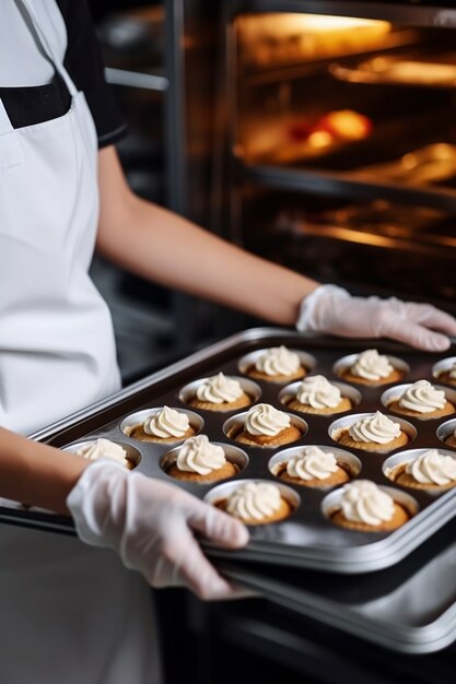 Close up on delicious cupcakes on tray