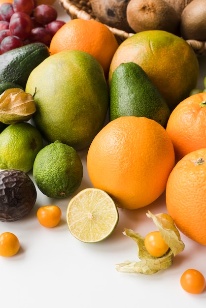 Close-up delicious exotic fruits on the table