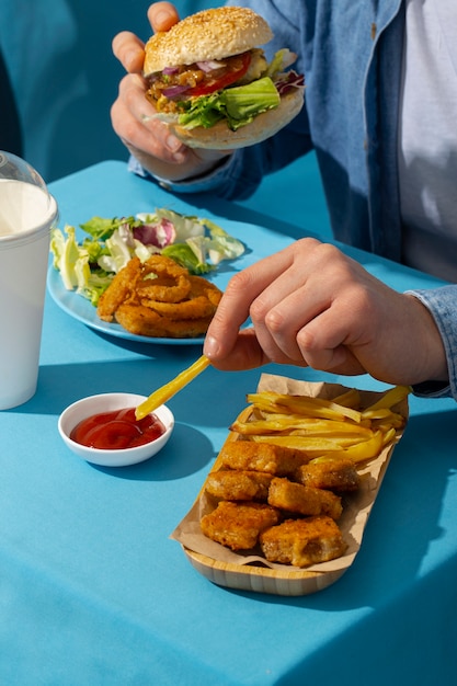 Close up on delicious fast food meal