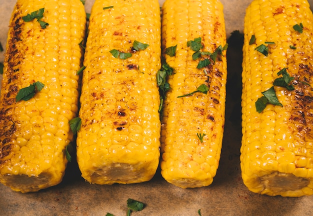 Close-up of delicious roasted yellow mexican corn