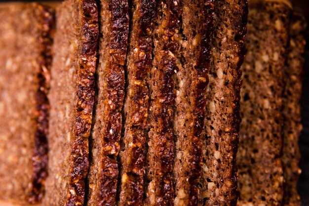 Close-up delicious slices of rye bread