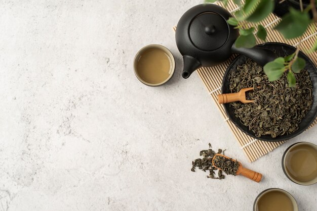 Close up on delicious tea in small bowls