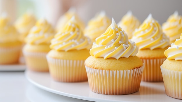 Close up on delicious yellow cupcakes