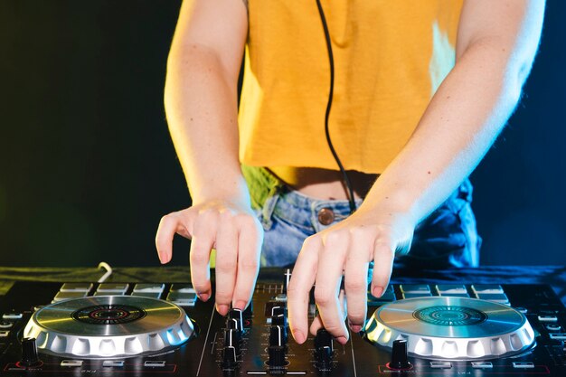 Close-up dj mixer control panel