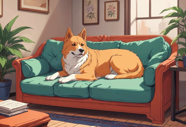 Close up on dog illustrated in anime style