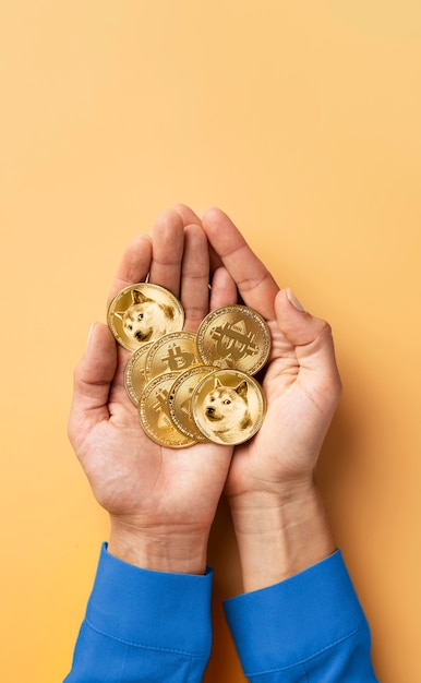 Free Photo close up on dogecoins