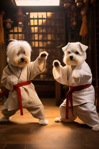 Free photo close up on dogs doing martial arts