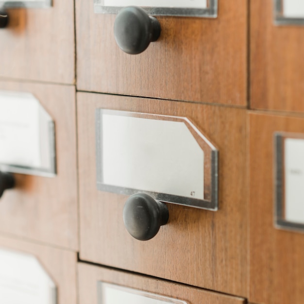 Free Photo close-up drawer of library catalog