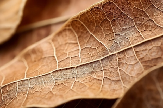 Close-up of dry autumn leaf with veins