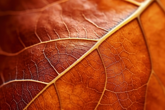 Close-up of dry autumn leaf with veins