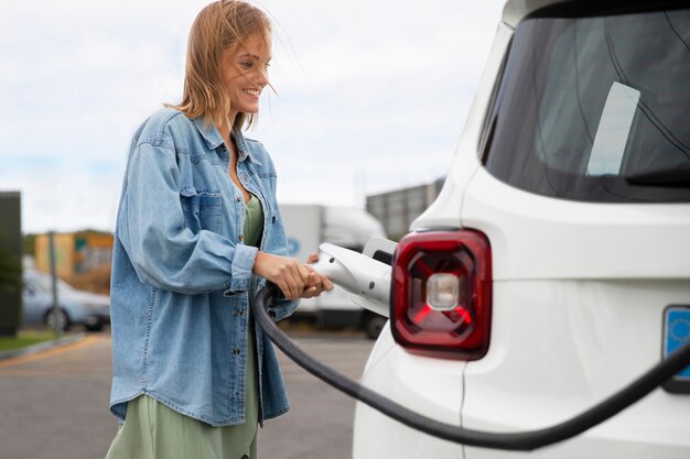 Close up on electric car charging