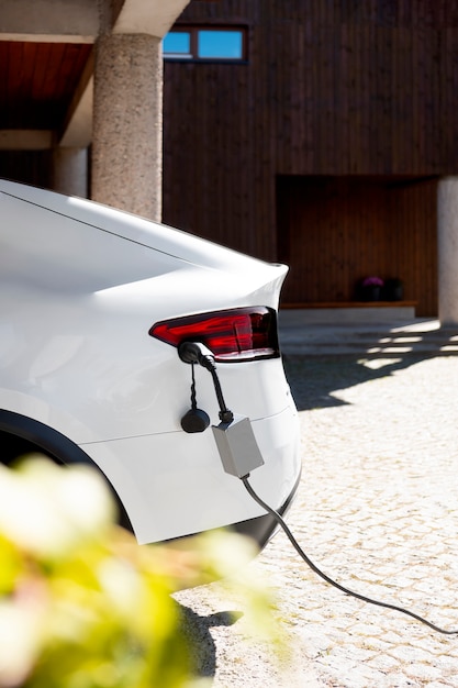 Close up on electric car charging