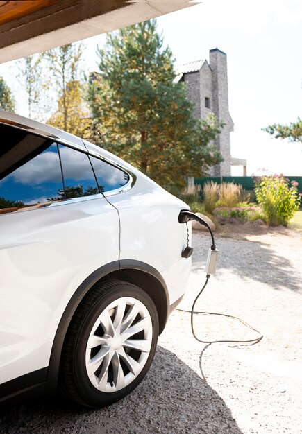 Close up on electric car charging