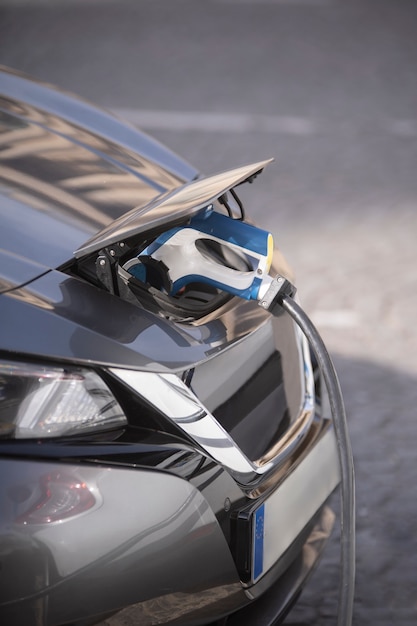 Close up on electric car in france