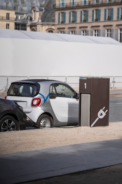 Close up on electric car in france