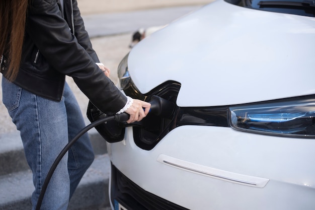 Close up on electric car in france