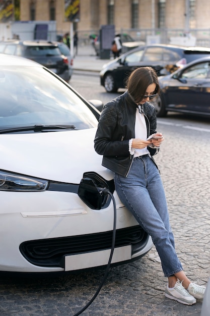 Close up on electric car in france