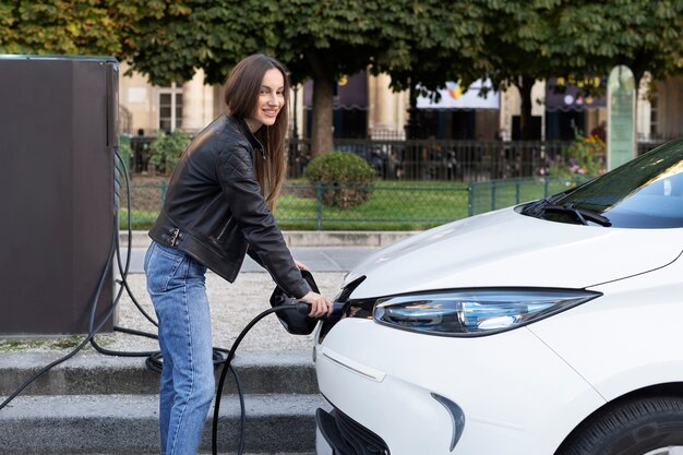 Close up on electric car in france