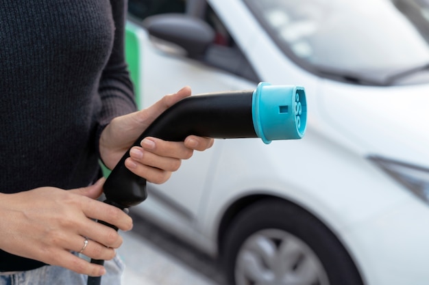 Free photo close up on electric car in france