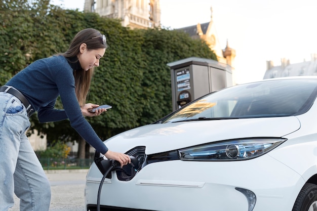 Free photo close up on electric car in france