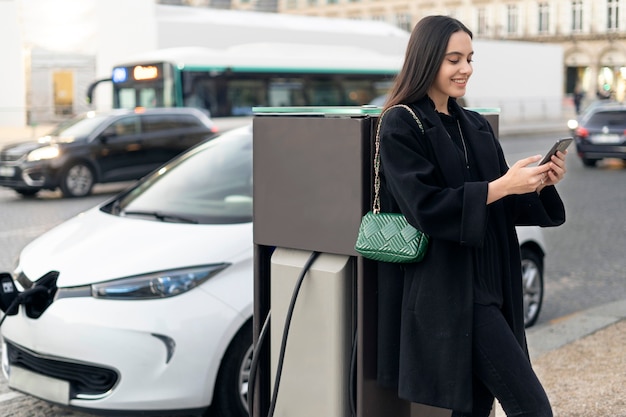 Free photo close up on electric car in france