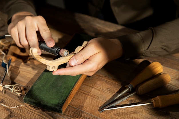 Close up on engraving art tools