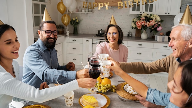 Close up family celebrating together