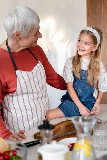 Close up on family enjoying food together