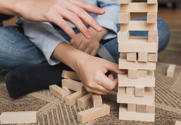 Close-up family playing games together