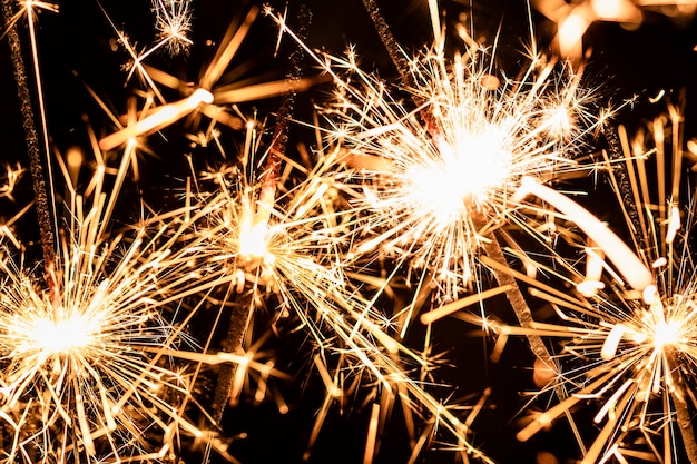 Free photo close-up fireworks light on new year night