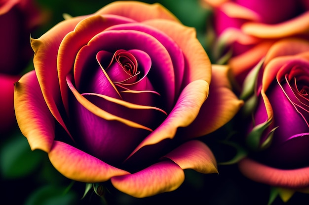 A close up of a flower with the word roses on it