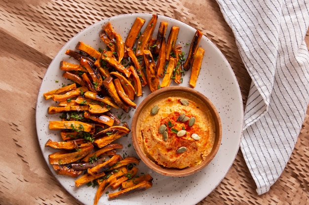 Close up on food snacks made from sweet potatoes