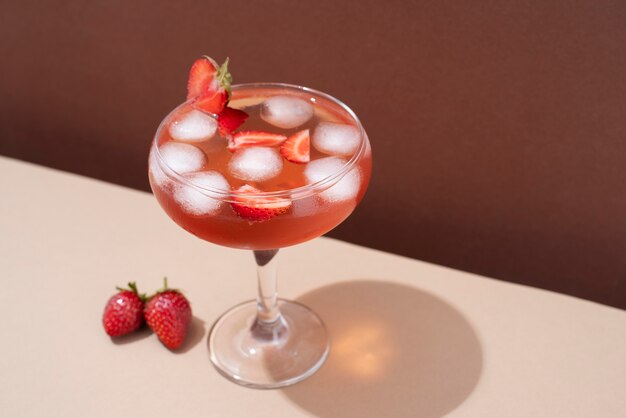 Close up on foods cocktails in tall glass