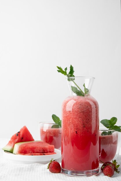 Close up on foods cocktails in tall glass