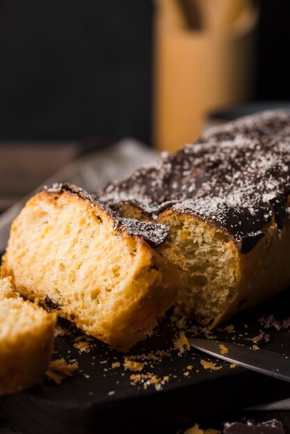 Close-up fresh banana bread on the table