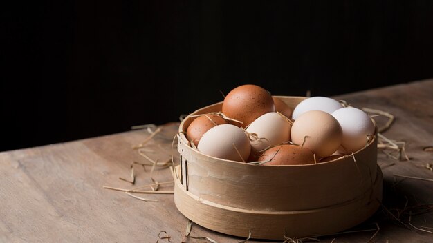 Close-up fresh chicken eggs