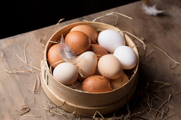 Close-up fresh chicken eggs