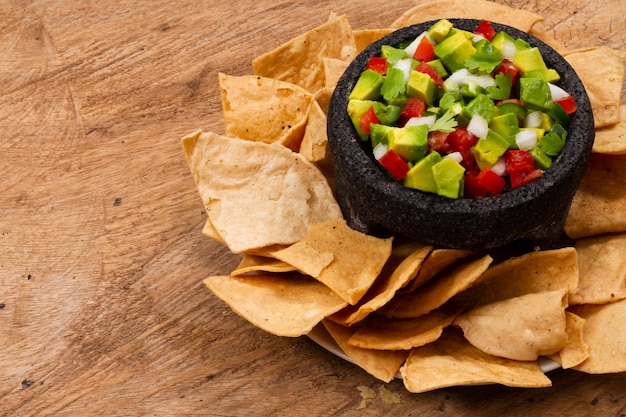 Free Photo close-up fruit salad with tortilla chips