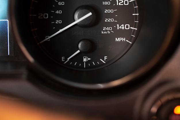 Close up on fuel level gauge in vehicle