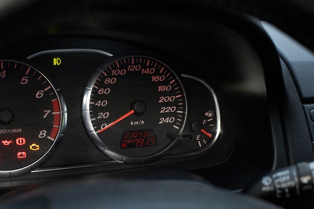 Close up on fuel level gauge in vehicle