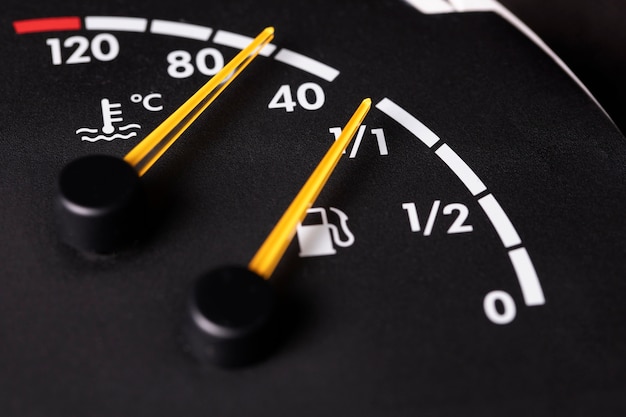 Close up on fuel level gauge in vehicle