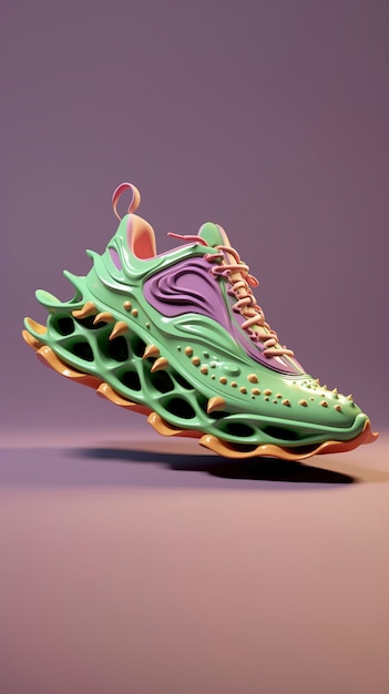 Close up on futuristic sneakers presentation