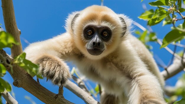 Close up on gibbon in nature