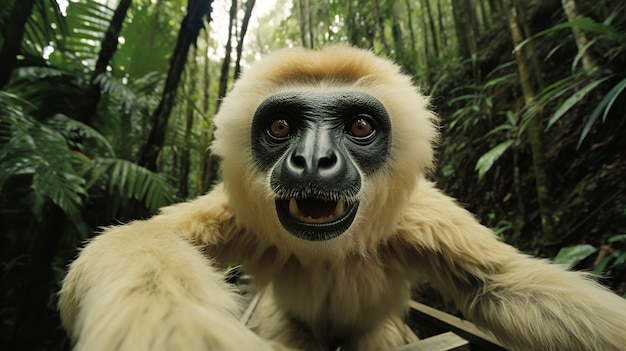 Close up on gibbon in nature