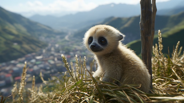 Free Photo close up on gibbon in nature