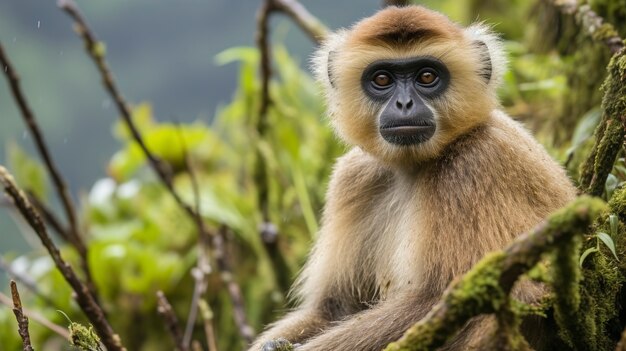 Close up on gibbon in nature