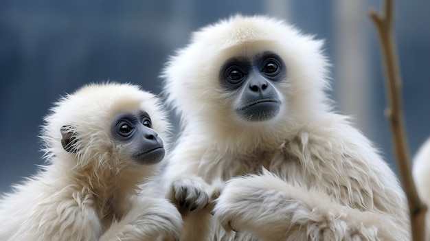 Close up on gibbons in nature